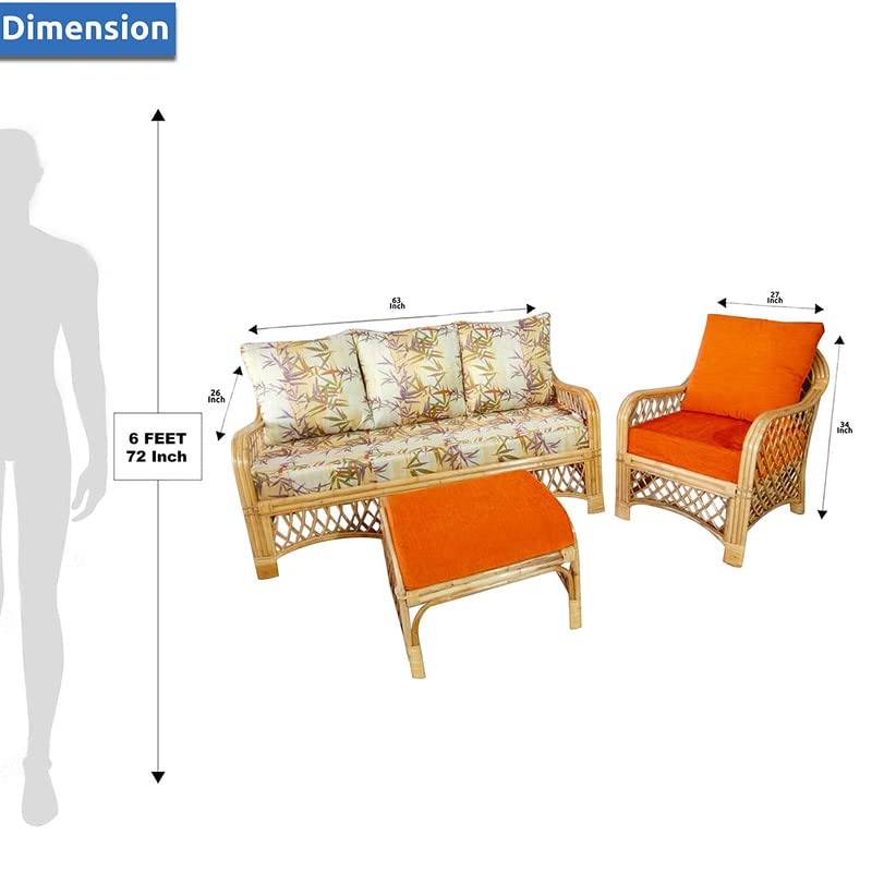 IRA Furniture Solid Cane Wood Sofa Set Wooden 3 Seater Sofa Set (3